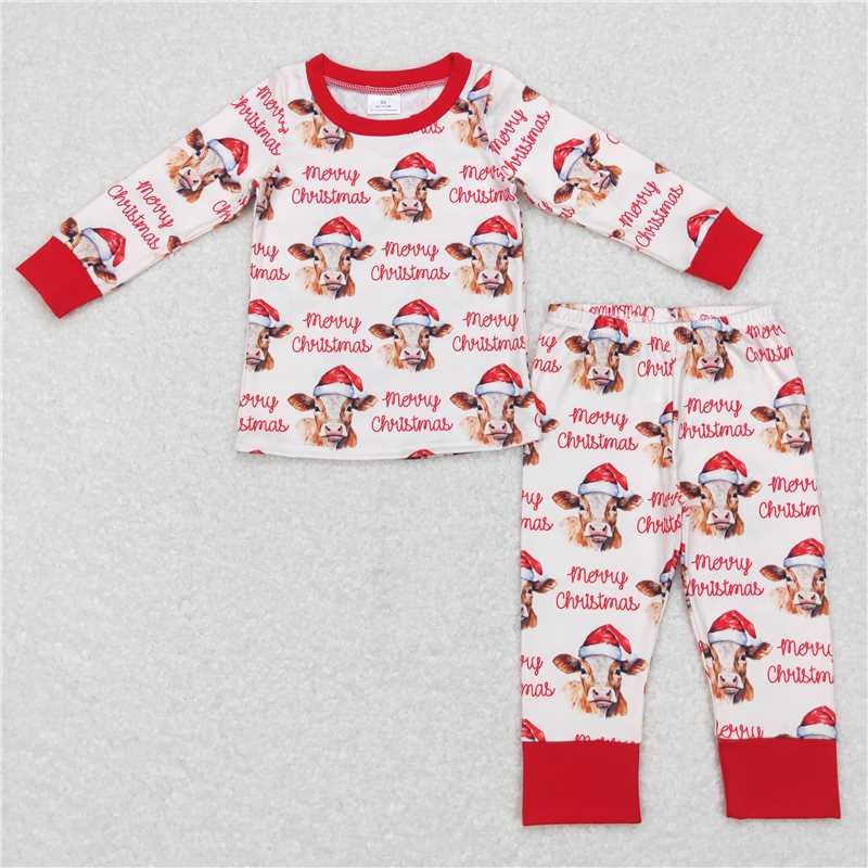 BLP0388 Baby Boys Christmas Highland Cow Tee Shirts Pants Pajamas Clothing Sets