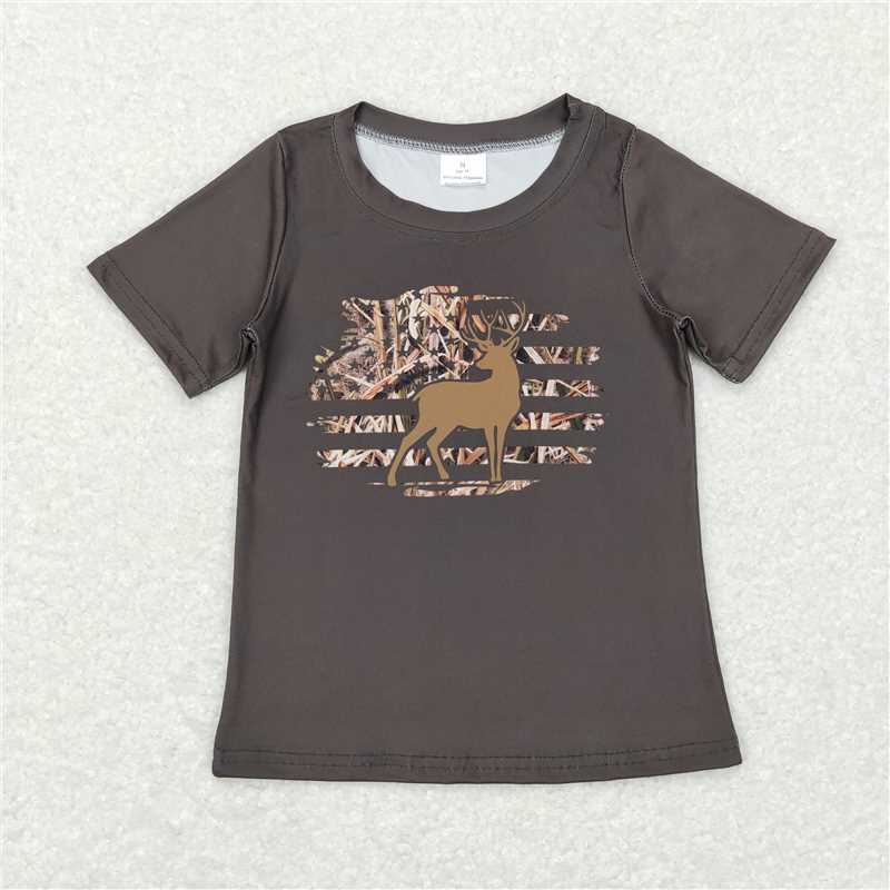 BT0440 Baby Boys Camo Deer Short Sleeve Shirts Tops