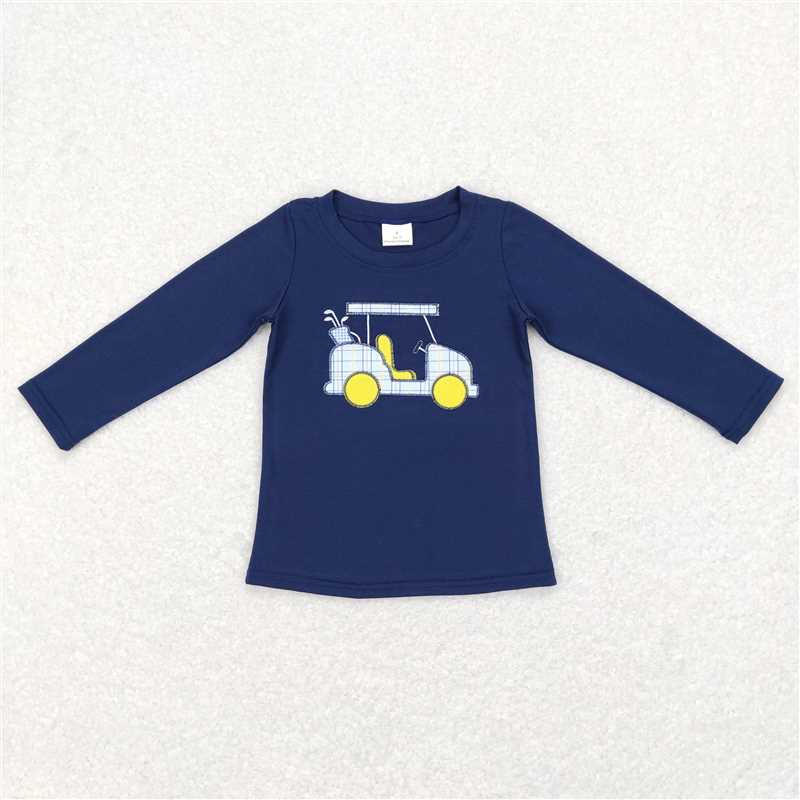 BT0388 Baby Boys Navy Golf Cart Long Sleeve Tee Shirts Tops