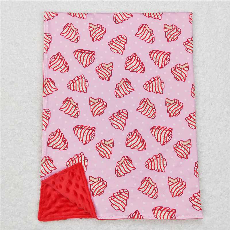BL0089 Baby Kids Girls Christmas Tree Cake Pink Minky Blankets