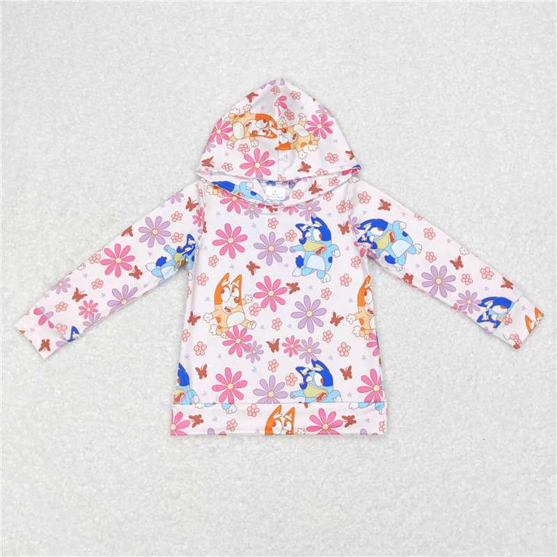 GT0395 Baby Girls Hooded Flowers Dogs Shirts Tops