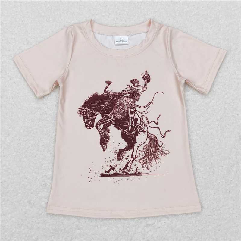 BT0434 RTS NO MOQ Baby Boys Summer Tops Baby Boys Western Rodeo Horse Short Sleeve Shirts Tops