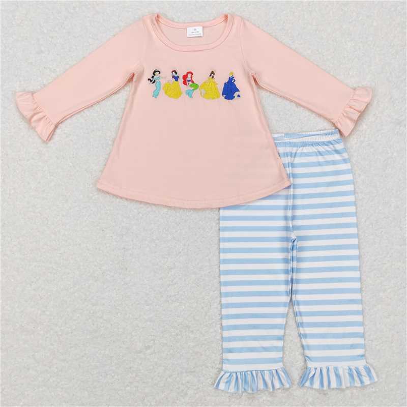 GLP0859Pink princess tunic stripe ruffle pants girls clothing set