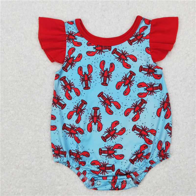 SR0458 Baby Infants Kids Crawfish Flutter Sleeve Rompers