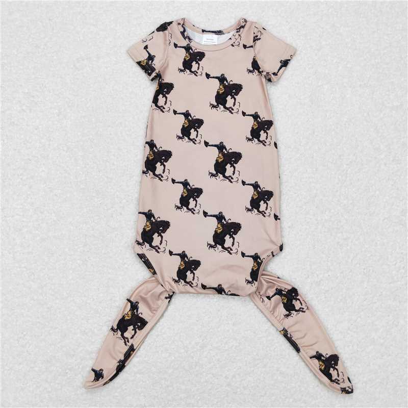 NB0027 Baby Newborn Boys Brown Western Short Sleeve Rodeo Gowns
