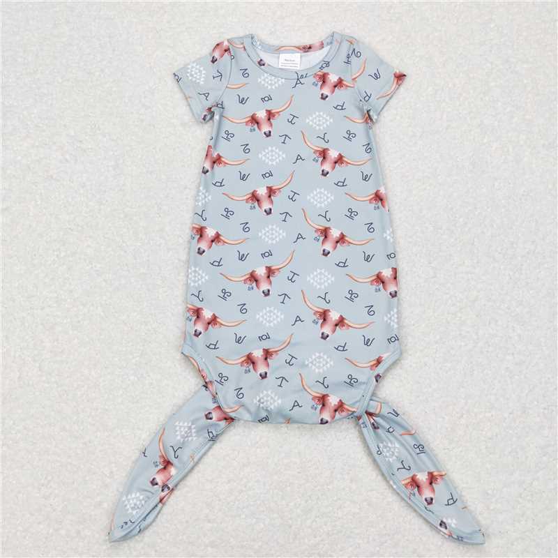 NB0029 Baby Newborn Boys Cows Western Short Sleeve Gowns