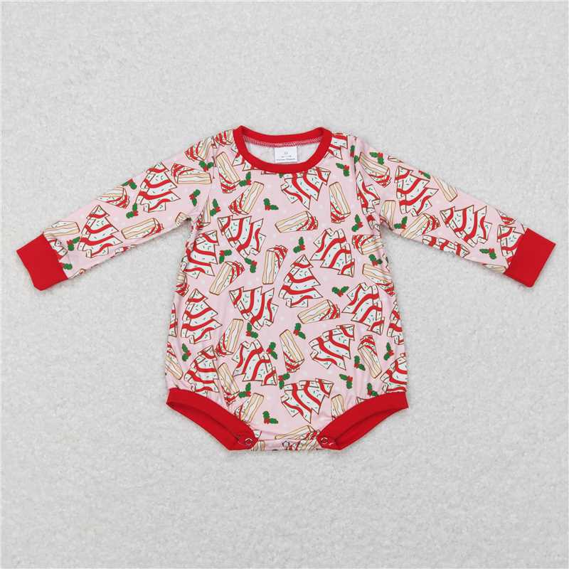 12.2 RTS NO MOQ (In stock)LR0284 Baby Girls Christmas Tree Cake Pink Red Rompers
