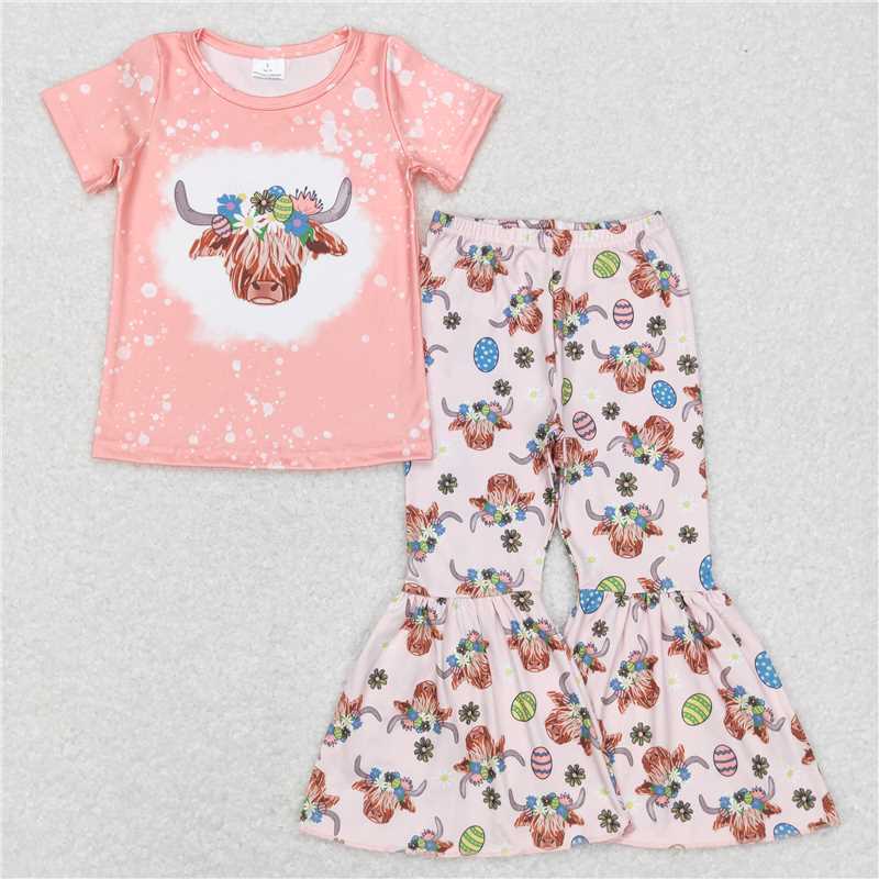 GSPO1055 Bull head flower Easter egg light color short sleeve trousers suit