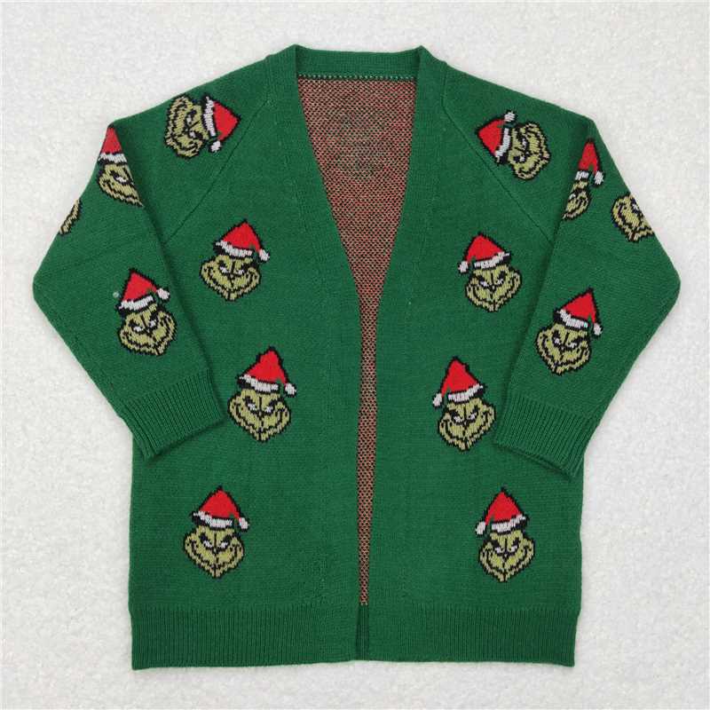 GT0371 Baby Girls Green Christmas Frog Long Sleeve Sweaters