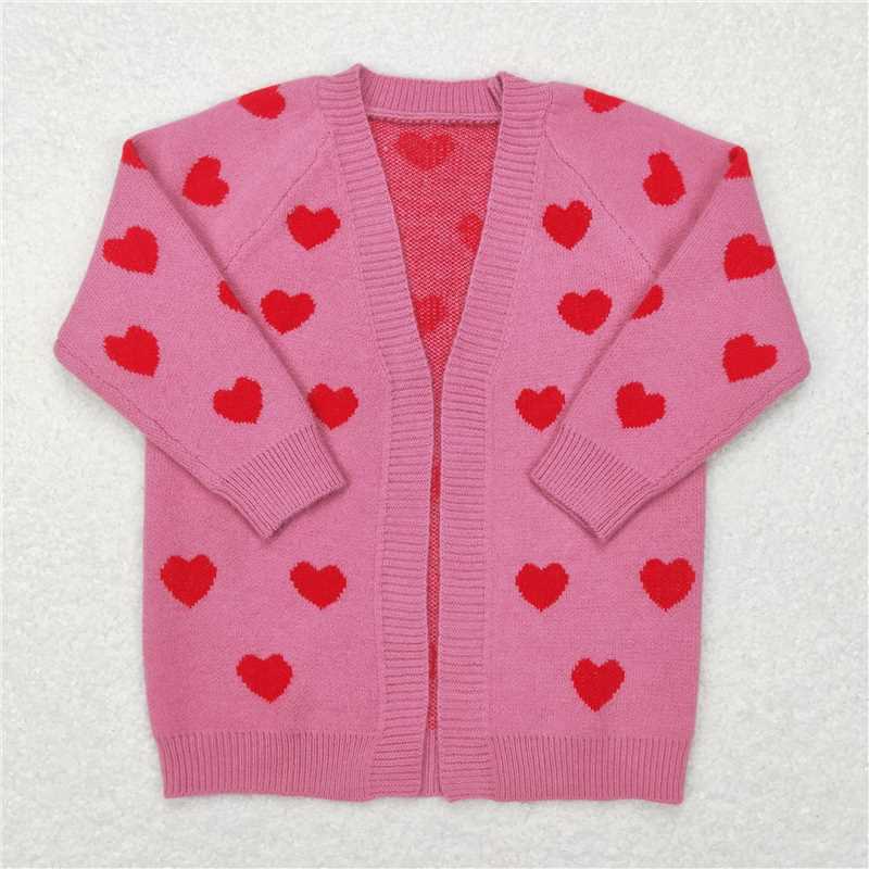 GT0372 Baby Girls Valentines Hearts Pink Long Sleeve Sweaters