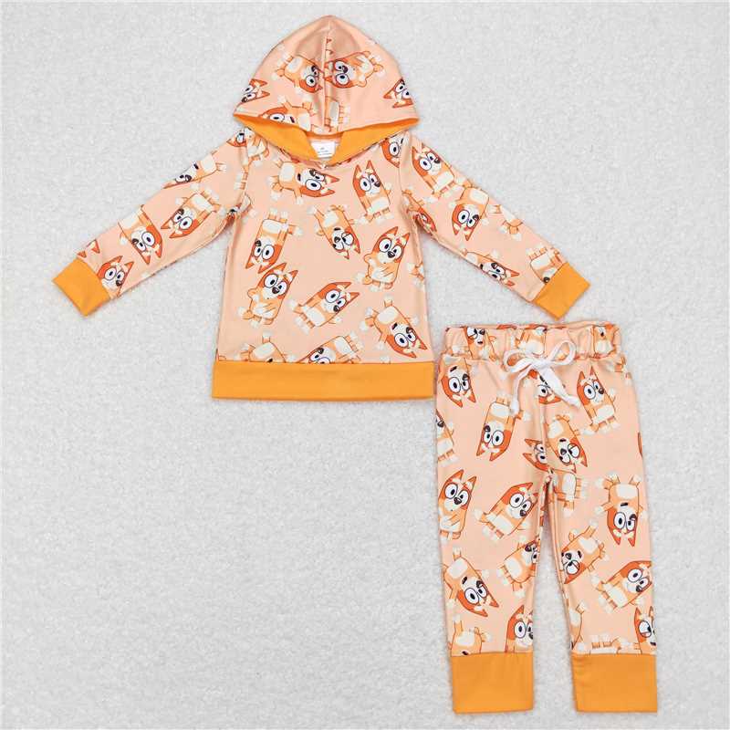 BLP0415 Cartoon Bluey bluey orange hooded long-sleeved trousers suit