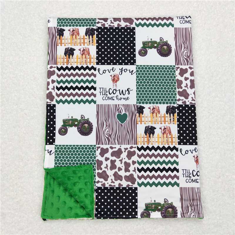 BL0096 Baby Kids Farm Tractors Minky Blankets
