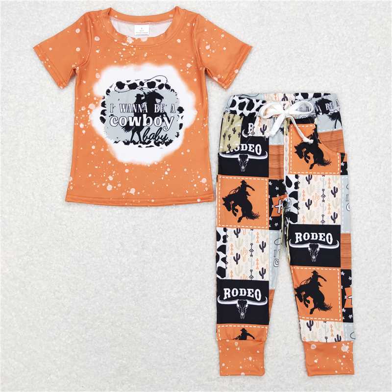 BSPO0209 Baby Boys Short Sleeve Cowboy Tee Pants Clothes Sets