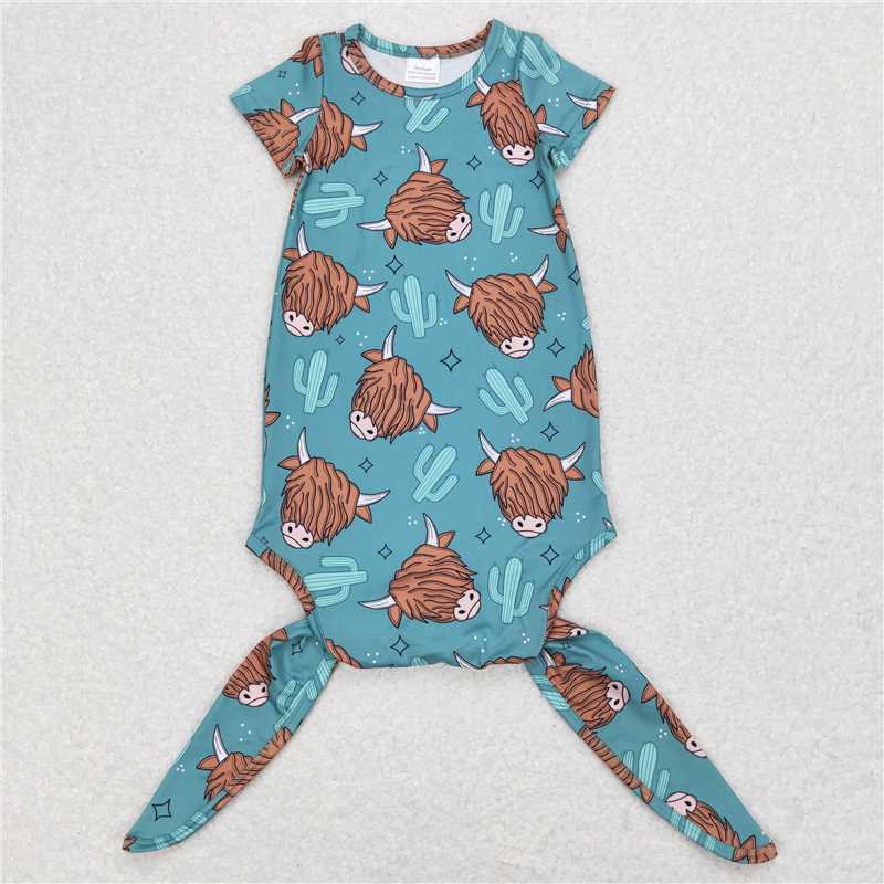 NB0025 Baby Newborn Boys Highland Cows Western Short Sleeve Gowns