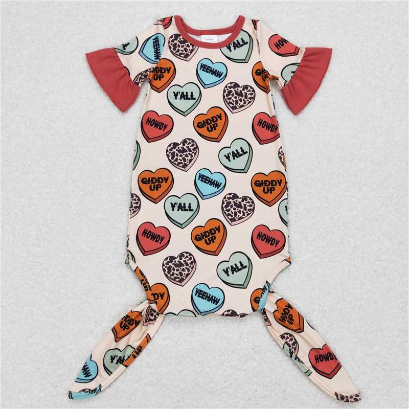 NB0032 Baby Newborn Western Howdy Valentines Hearts Shorts Sleeve Gowns