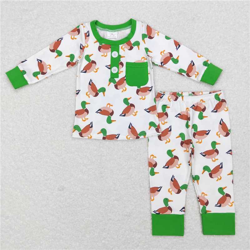 BLP0419Green long sleeves pocket duck baby boy pajamas