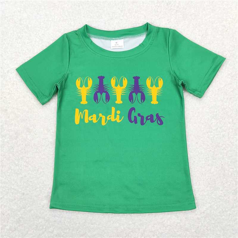 BT0501 Baby Boys Mardi Gras Crawfish Green Short Sleeve Tee Shirts Tops