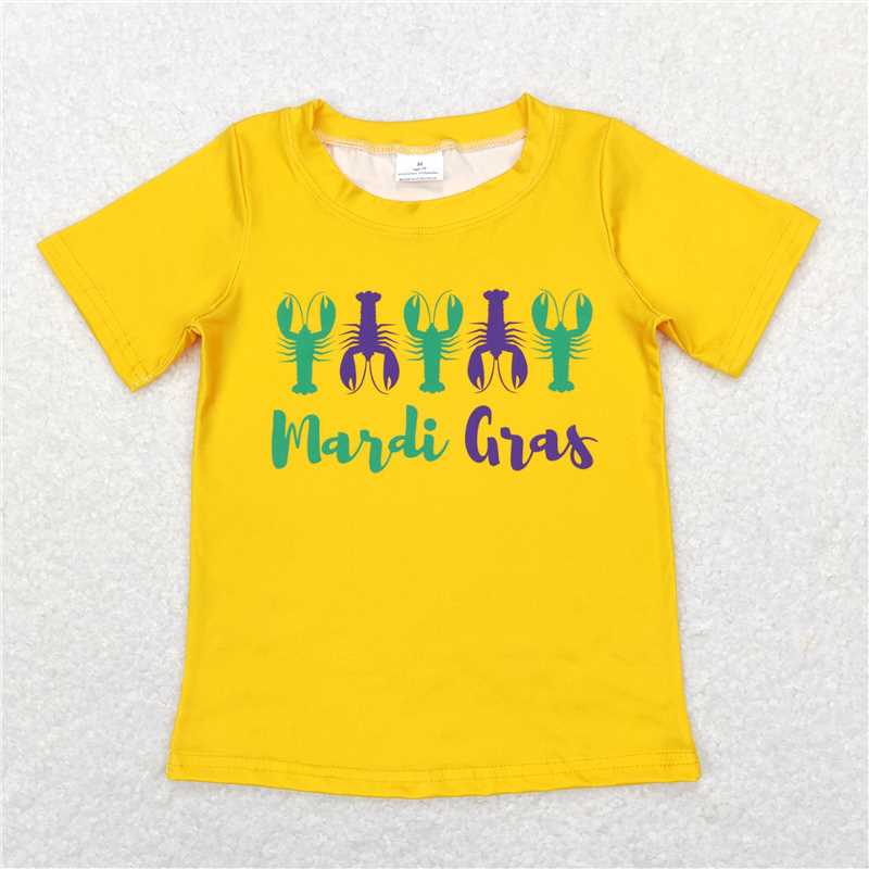 BT0502 Baby Boys Mardi Gras Crawfish Yellow Short Sleeve Tee Shirts Tops