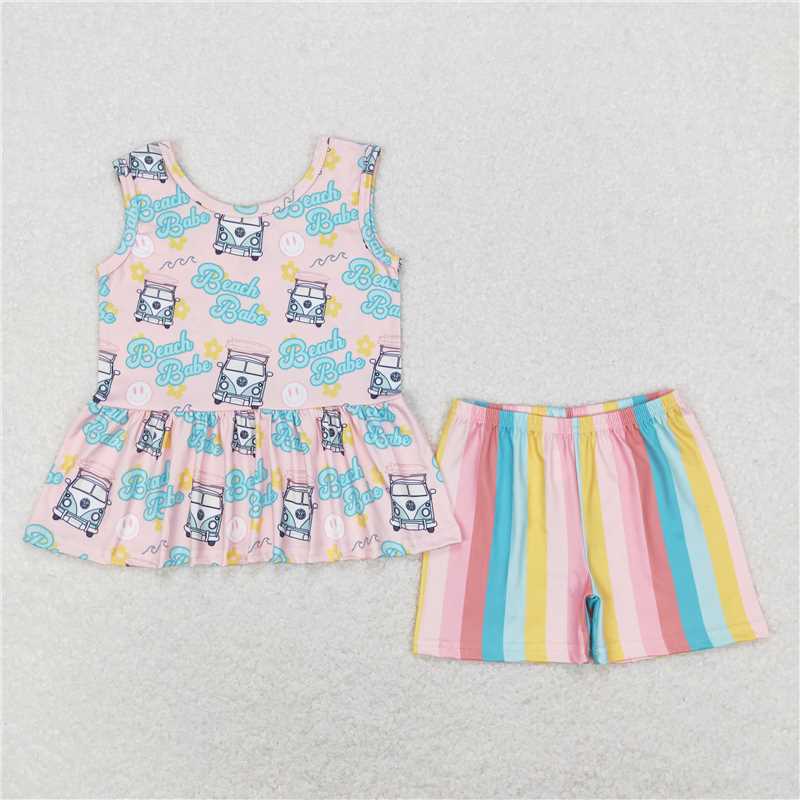 GSSO0504Beach babe smile flower peplum shorts girls summer clothes