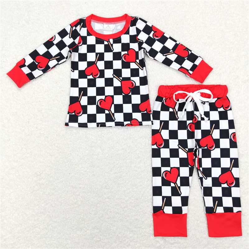BLP0443 Red heart lollipop baby kids valentines pajamas
