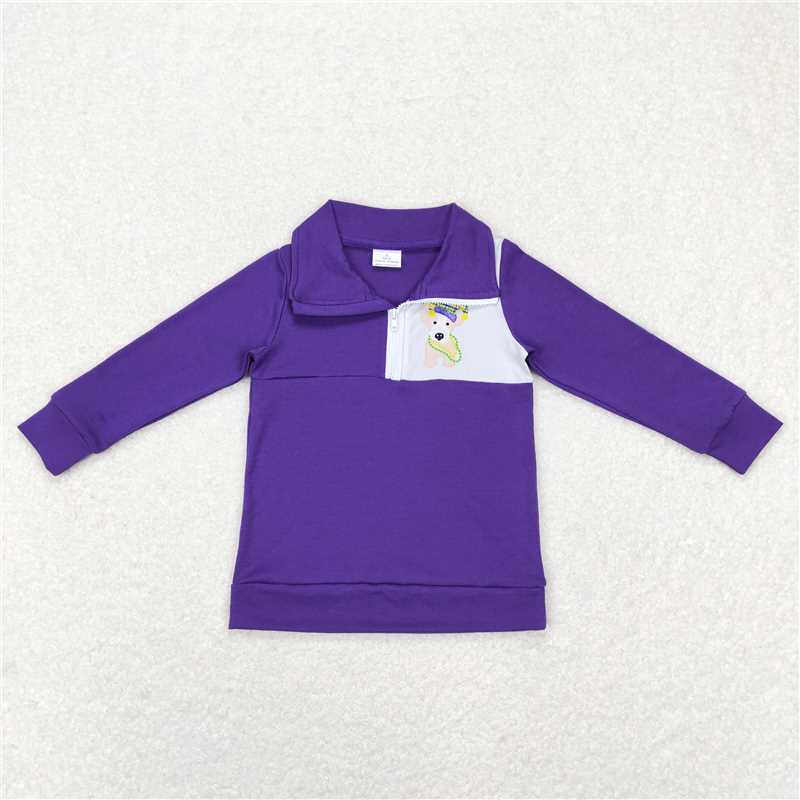 12.19 RTS NO MOQ (In stock)BT0492 Baby Boys Mardi Gras Dogs Zip Pullovers Tops