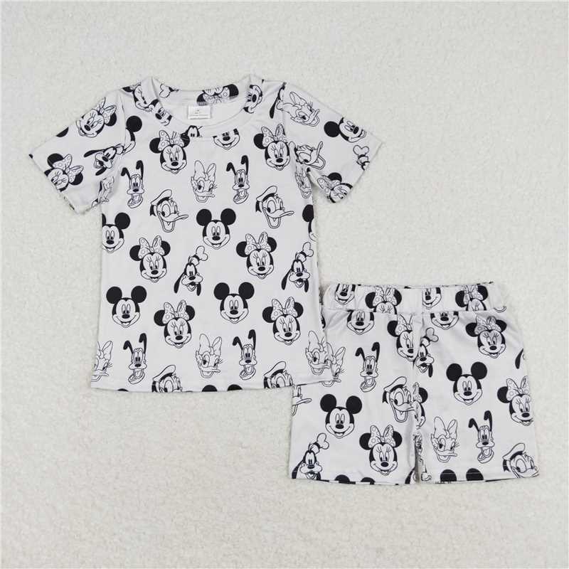 GSSO1151 Mickey and Minnie light grey short-sleeved shorts set