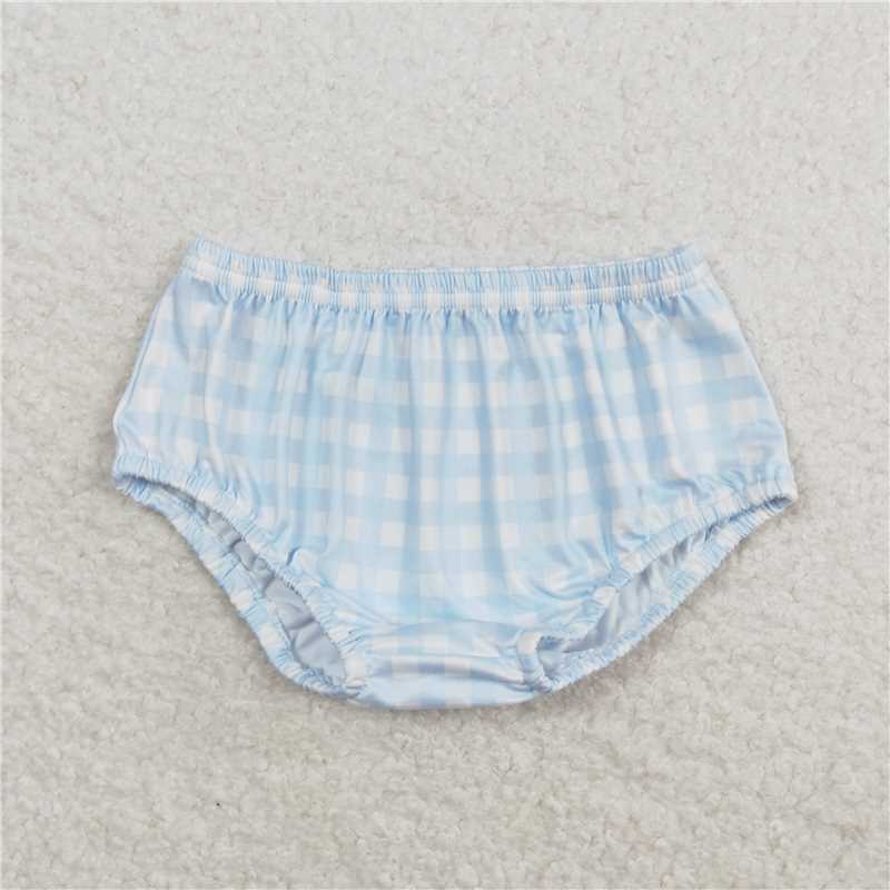 SS0352 Light blue plaid baby boy summer bummies