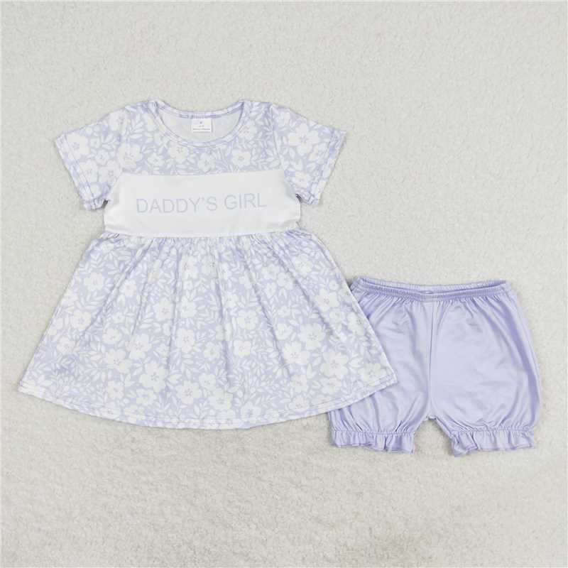 GSSO1070 Daddy's girl blue flower short-sleeved shorts suit