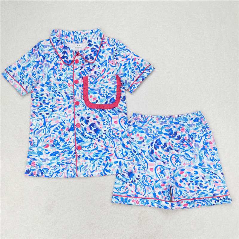 Adult Girls European and American Female Singer Printed Button Cardigan Short Sleeve Shorts Pajama Set