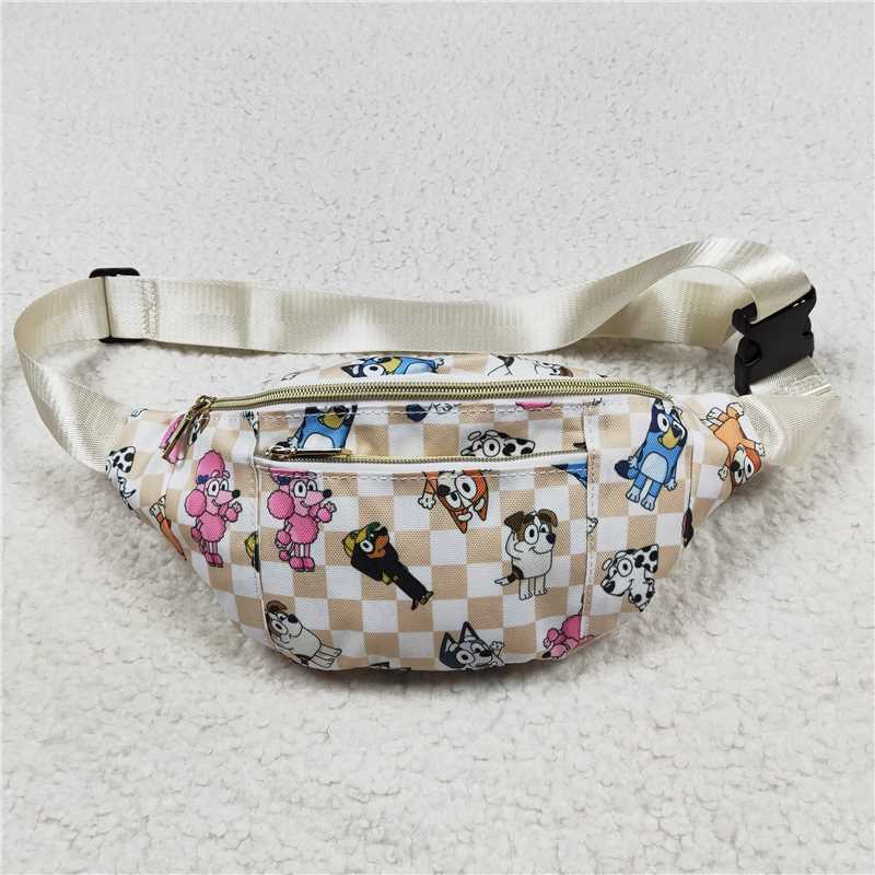 BA0192Khaki plaid dog girls fanny pack
