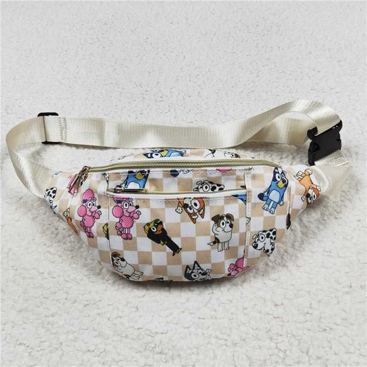 BA0192Khaki plaid dog girls fanny pack