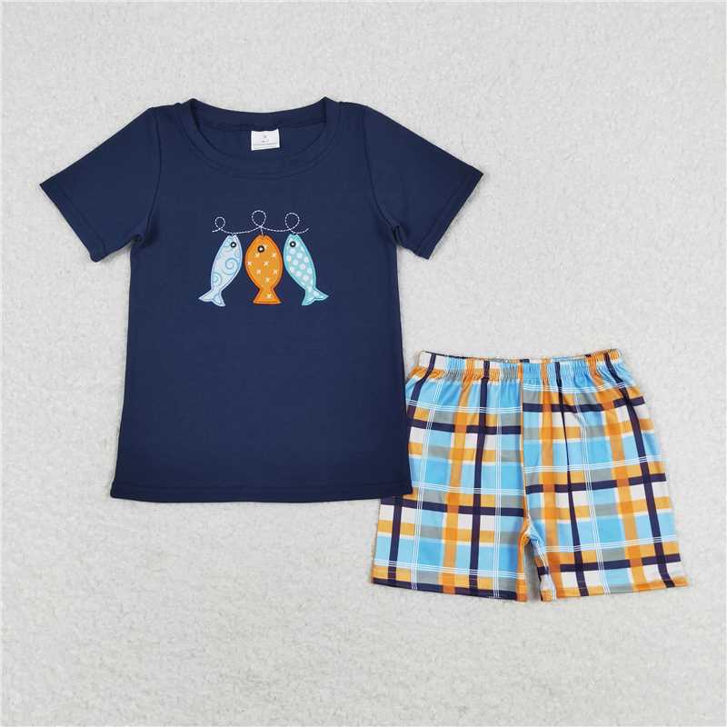 BSSO0465RTS NO MOQ Baby Boys Summer Boys Outfits Baby Boys Fishes Shirts Shorts Summer Clothes Sets