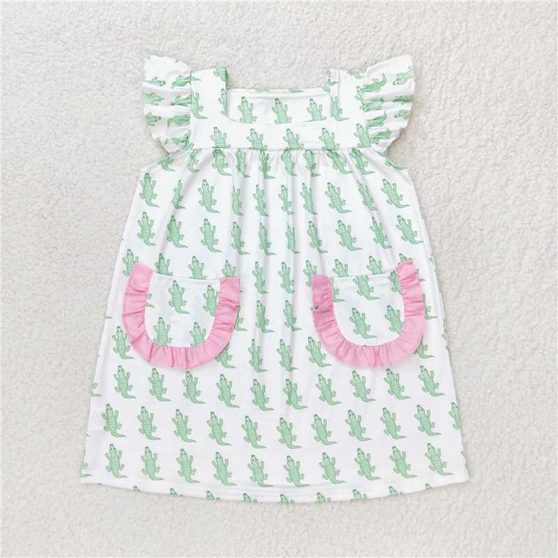 GSD1050 Baby Girls Crocodile Green Knee Length Dresses
