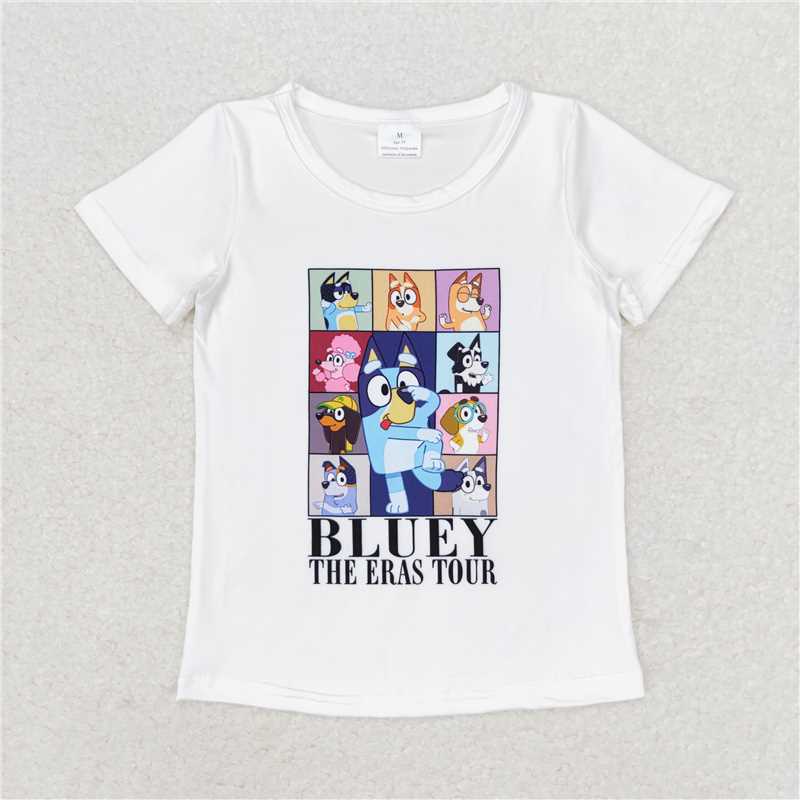 GT0595 Baby Girls Blue Dog The Eras Tour Short Sleeve T-shirt Top