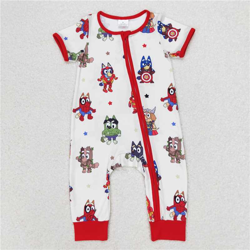 SR1792 Baby Boys Dogs Hero Sibling Brother Rompers Clothes Sets