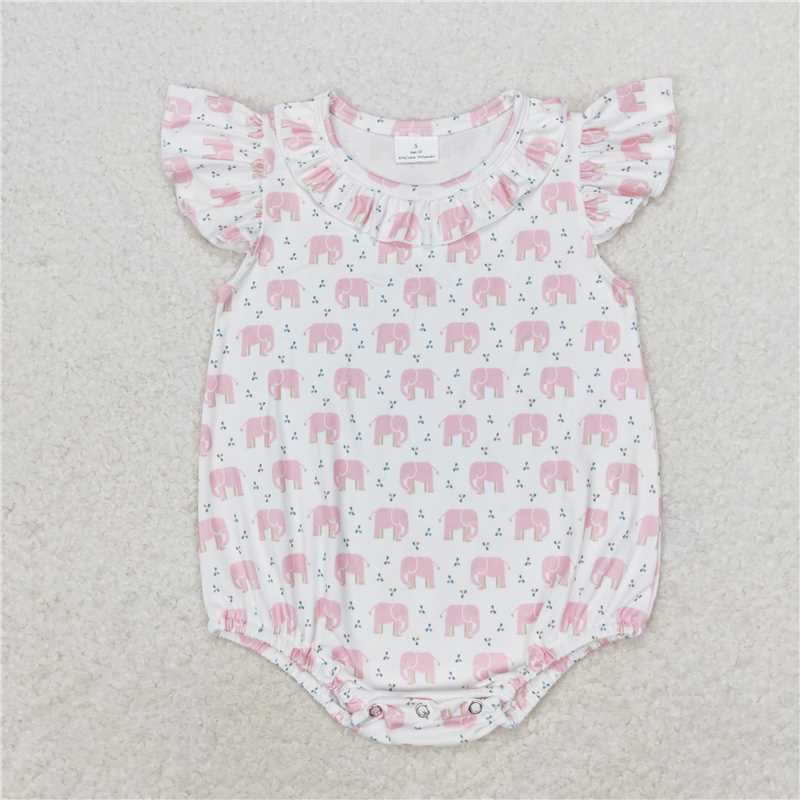 SR1825 Baby Infant Girls Boys Sibling Elephant Flutter Sleeve Rompers