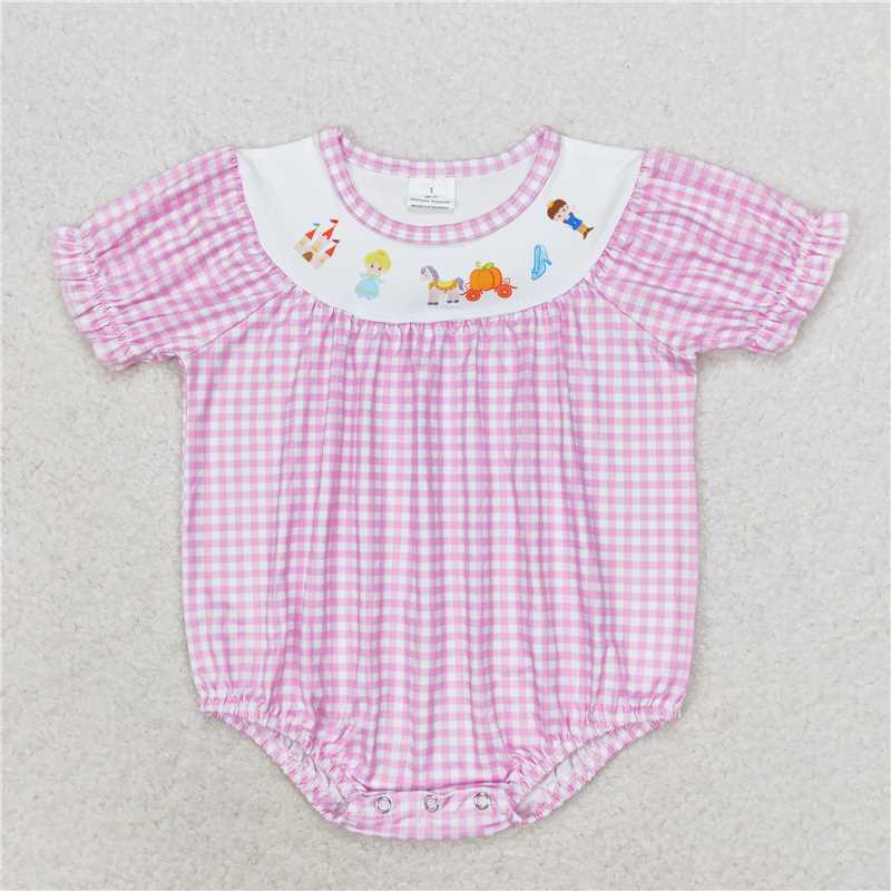 SR1692 Baby Infant Girls Pink Princess Castle Short Sleeve Rompers