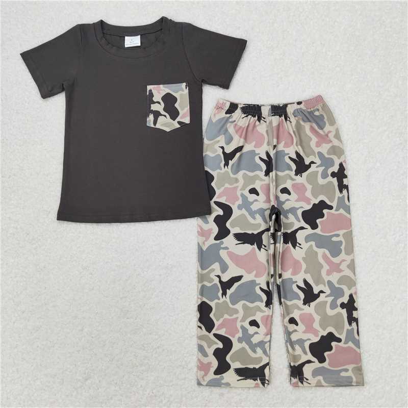 BSPO0415 Baby Boys Grey Pocket Top Duck Camo Pants Clothes Sets