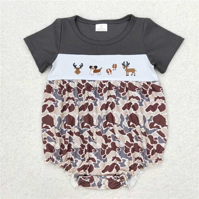 SR1243 Baby Girls Camo Dogs Deer Hunting Sibling Boys Rompers Clothes Sets