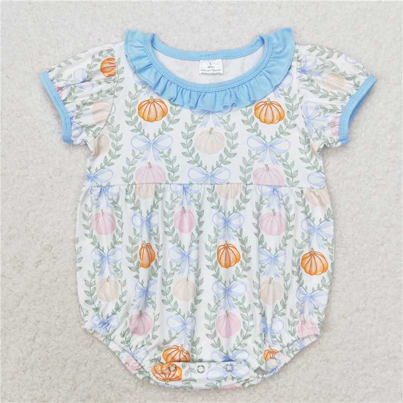11.20 RTS NO MOQ (In stock)Matching SR1730 Baby Infant Girls Pumpkin Leaves Short Sleeve Rompers