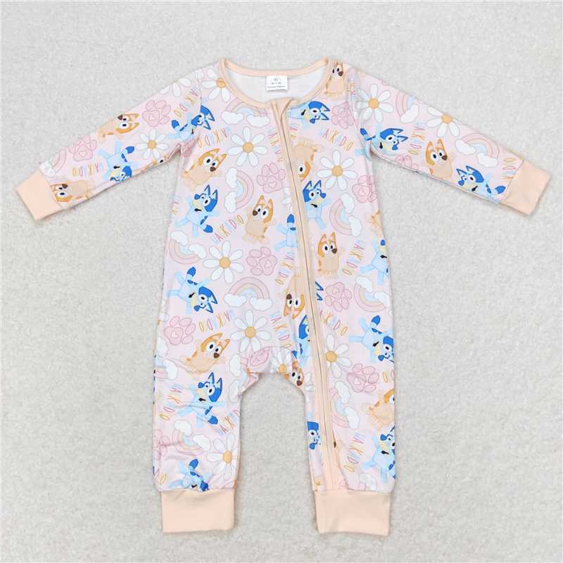 RTS LR0976 bluey rainbow flower pink zipper long sleeve jumpsuit