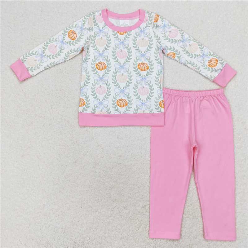 GLP1177Long sleeves pumpkin bow top leggings girls fall clothes