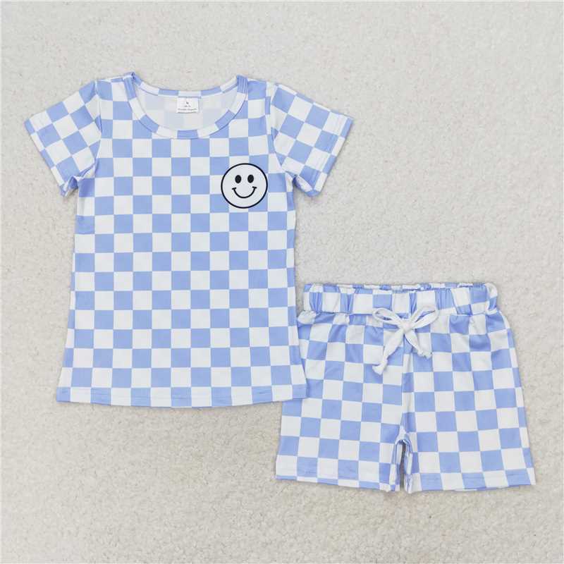 BSSO0994 Baby Boys Short Sleeve Blue Smile Top Shorts Clothes Sets