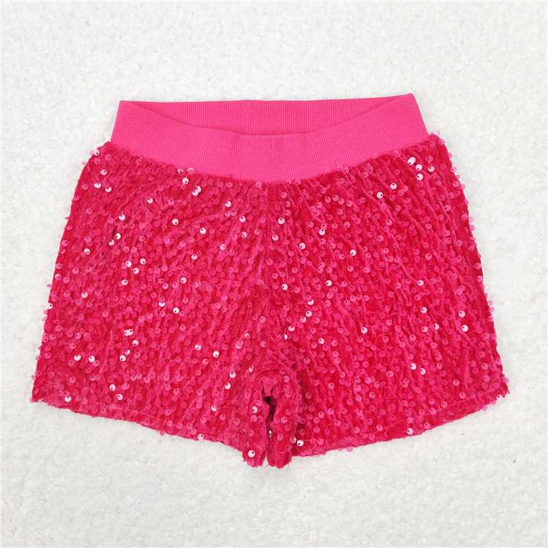 SS0351 Baby Girls Dark Pink Sequin Summer Shorts