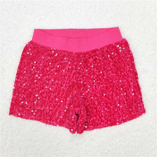 SS0351  Baby Girls Dark Pink Sequin Summer Shorts