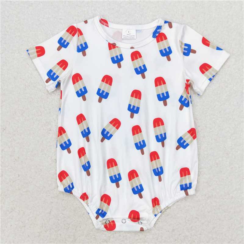 1.10 RTS NO MOQ (In stock)SR1736 4th of July Baby Infant Todder Popstick Short Sleeve White Rompers
