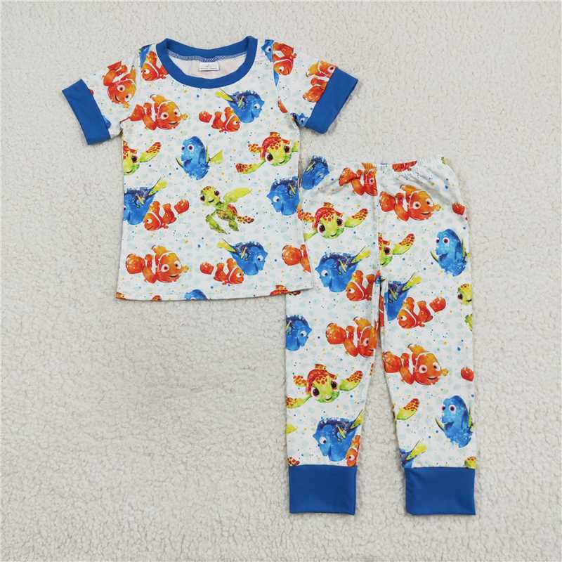 BSPO0419 Baby Boys Fish Turtle Tops Pants Pajamas Clothes Sets