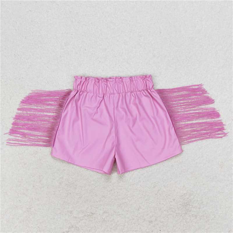 SS0222 Baby Girls Tassels Fashion Sibling Sister Pleather Shorts