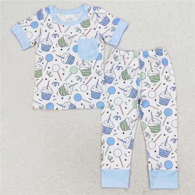 BSPO0410 Baby Boys Cup Cake Pockets Tops Pants Pajamas Clothes Sets