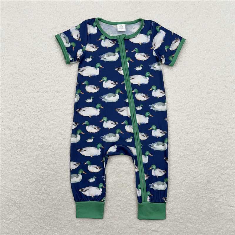 SR1897 Baby Infant Boys Hunting Duck Zip Bamboo Rompers